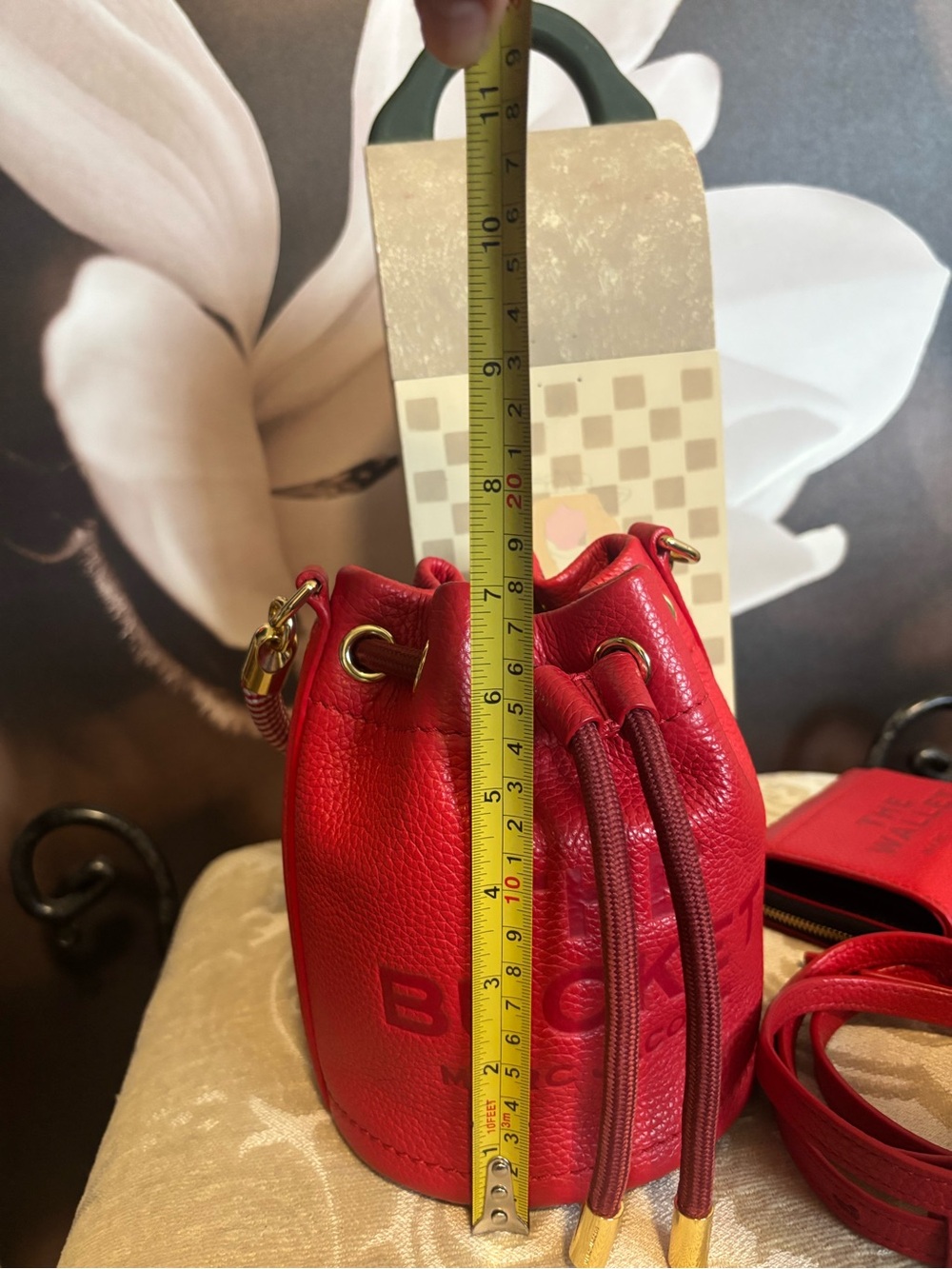 Marc Jacobs Red Pebbled Leather Mini Bucket Bag with Matching Wallet - Picture 10 of 11